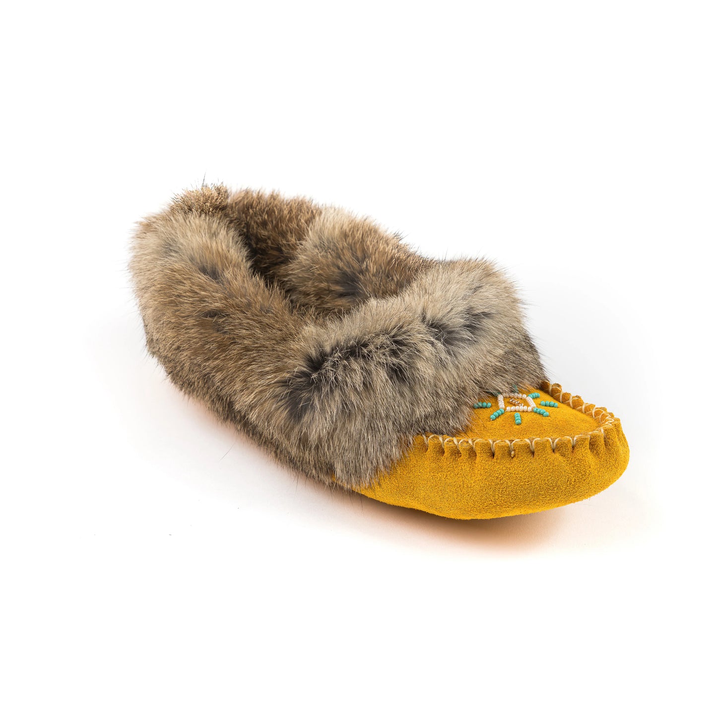 Moccasins - Ladies' - Tan Suede -  Brown Rabbit Fur - TÄNIONNIENHA’