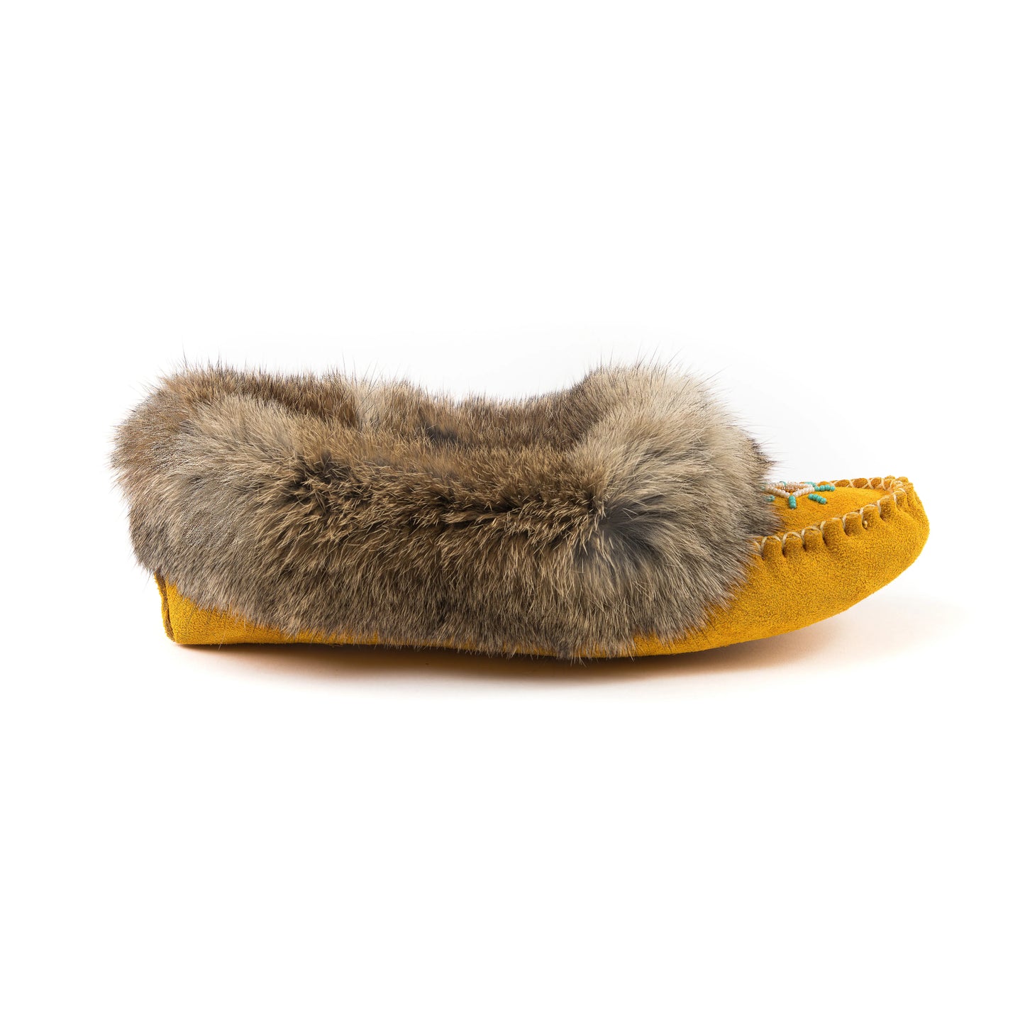 Moccasins - Ladies' - Tan Suede -  Brown Rabbit Fur - TÄNIONNIENHA’