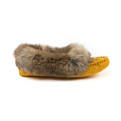 Moccasins - Ladies' - Tan Suede -  Brown Rabbit Fur - TÄNIONNIENHA’