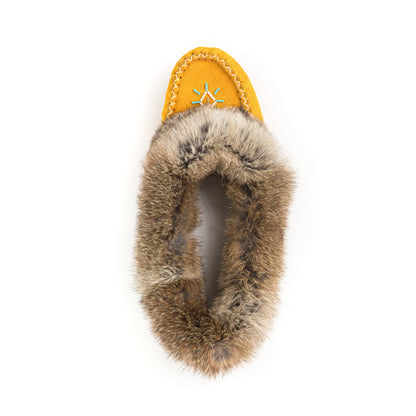 Moccasins - Ladies' - Tan Suede -  Brown Rabbit Fur - TÄNIONNIENHA’