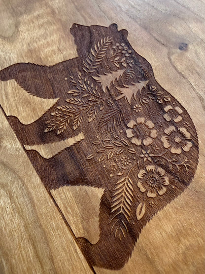 Serving Board - Cherry Wood - Flower Bear - Small