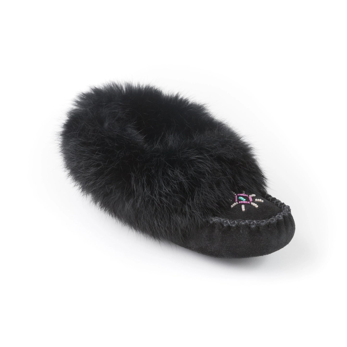 Moccasins - Ladies' - Black Suede - Black Rabbit Fur - TÄNIONNIENHA’