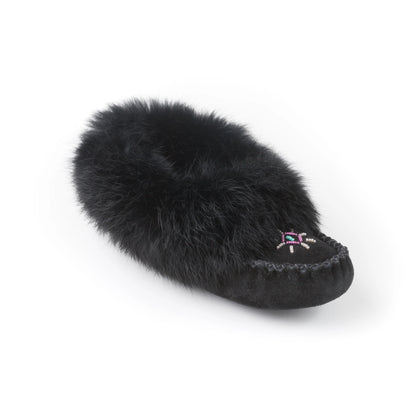 Moccasins - Ladies' - Black Suede - Black Rabbit Fur - TÄNIONNIENHA’