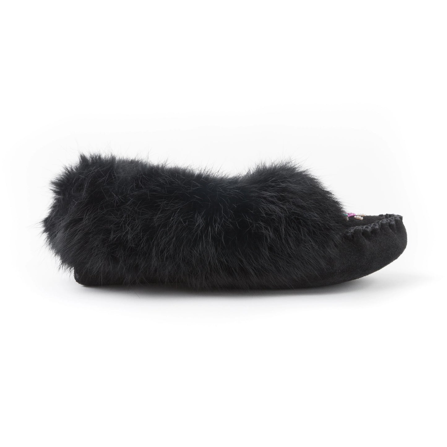 Moccasins - Ladies' - Black Suede - Black Rabbit Fur - TÄNIONNIENHA’