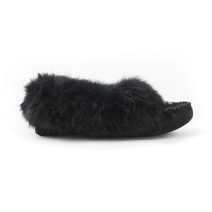 Moccasins - Ladies' - Black Suede - Black Rabbit Fur - TÄNIONNIENHA’
