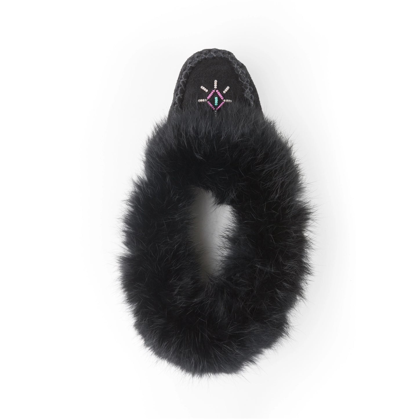 Moccasins - Ladies' - Black Suede - Black Rabbit Fur - TÄNIONNIENHA’
