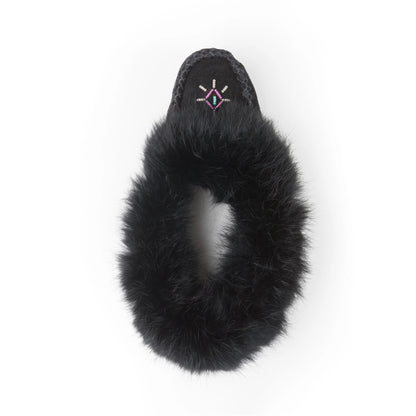 Moccasins - Ladies' - Black Suede - Black Rabbit Fur - TÄNIONNIENHA’