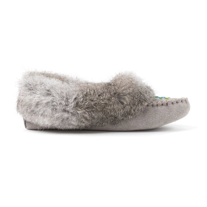 Moccasins - Ladies' - Grey Suede - Grey Rabbit Fur - TÄNIONNIENHA’