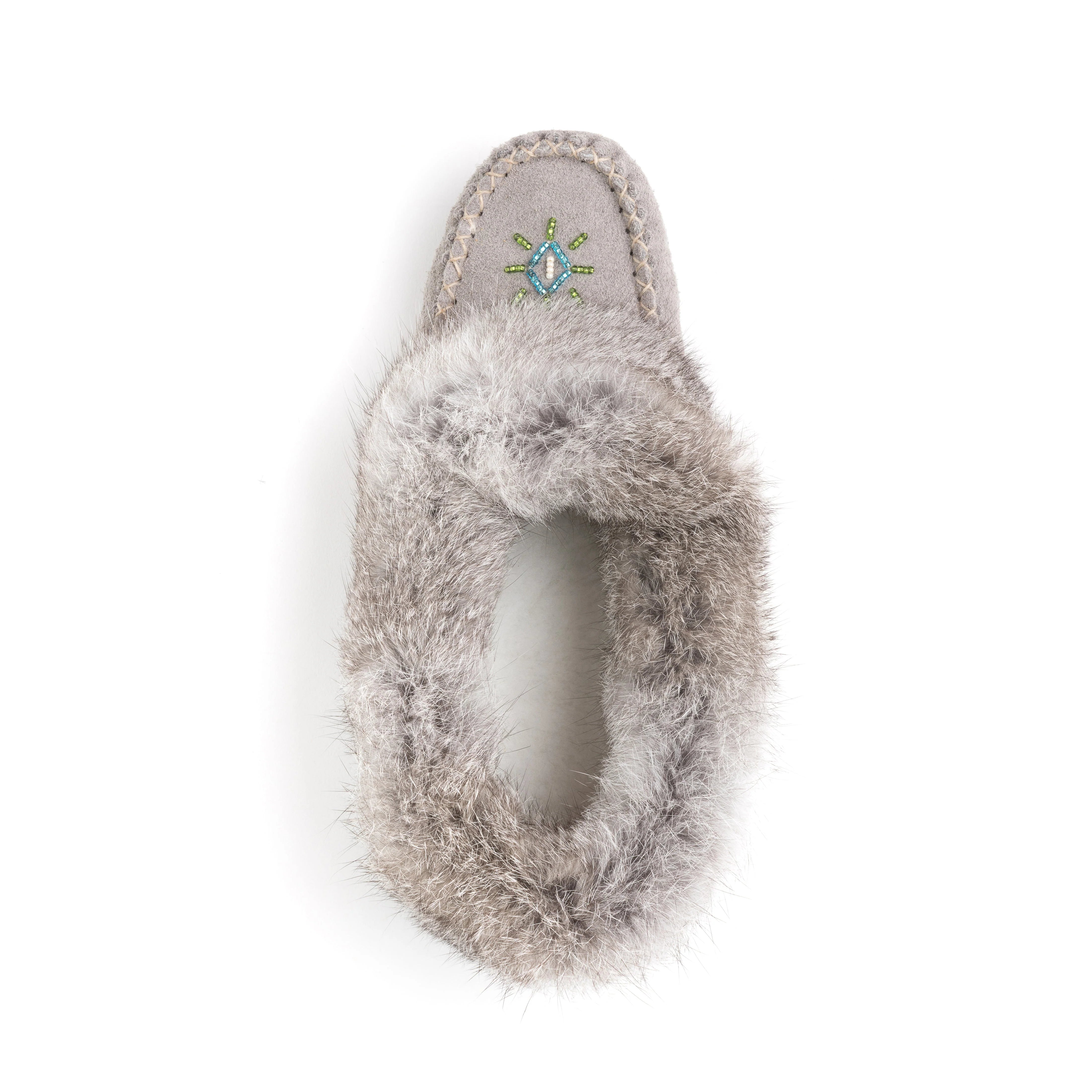 Moccasins - Ladies&#39; - Grey Suede - Grey Rabbit Fur - TÄNIONNIENHA’