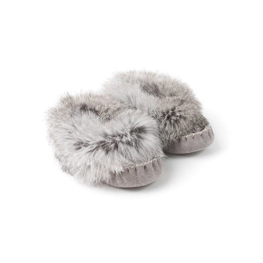 Moccasins - Infant - Grey Suede - Grey Rabbit Fur - YARËNDA'