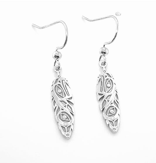 Earrings - Sterling Silver - Drop - Feather - Eagle & Hummingbird