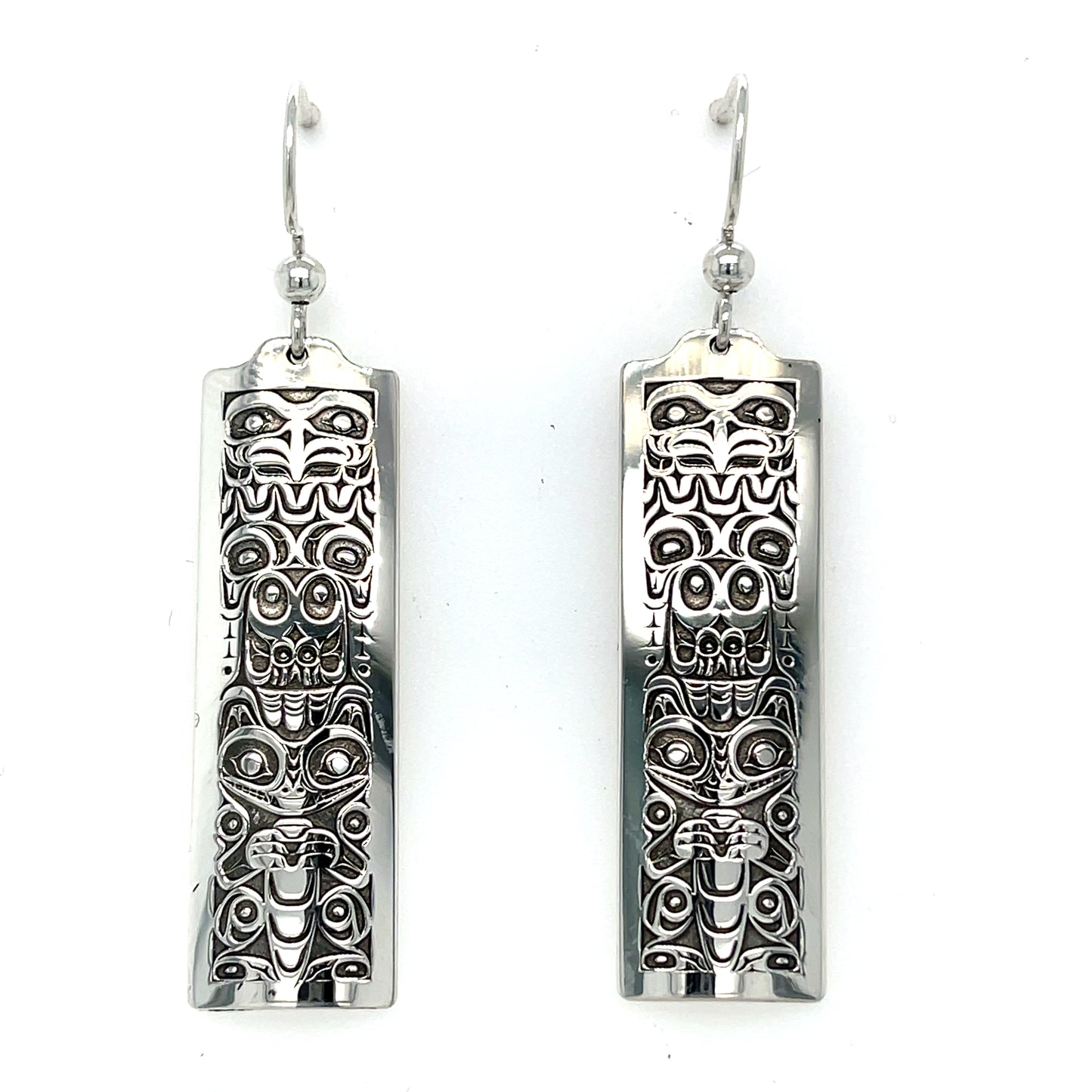 Earrings - Sterling Silver - Rectangle - Eagle & Bear
