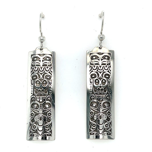 Earrings - Sterling Silver - Rectangle - Eagle & Bear