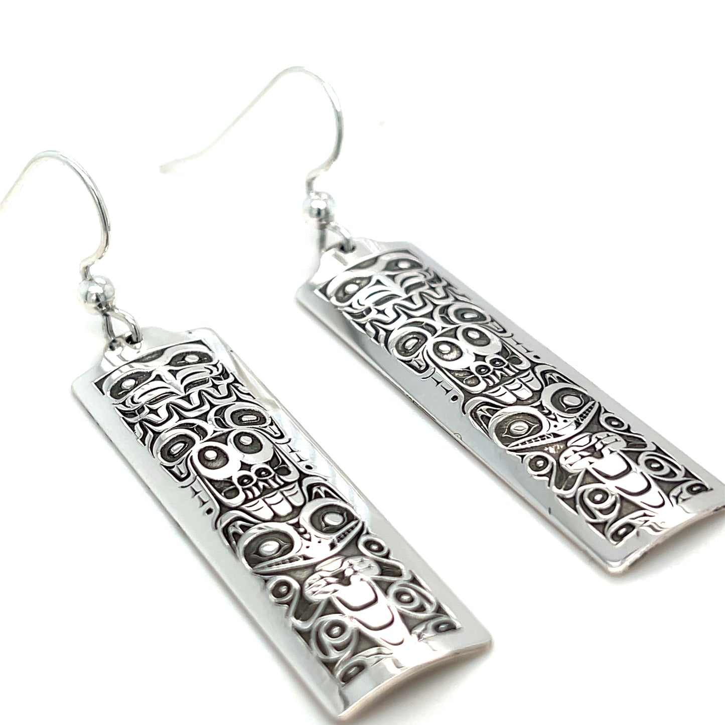 Earrings - Sterling Silver - Rectangle - Eagle & Bear