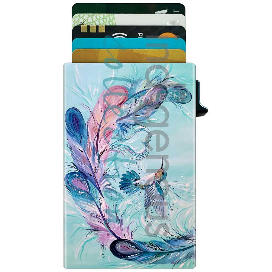 Card Holder - Metal - Hummingbird Feathers