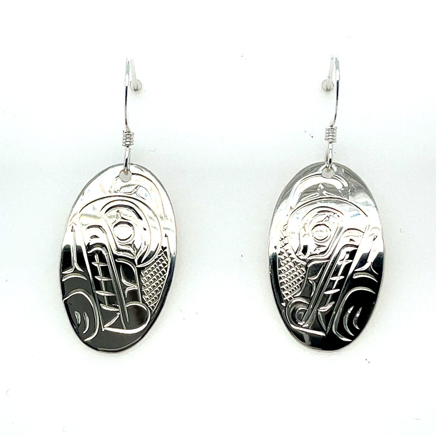 Earrings - Sterling Silver - Oval - Wolf