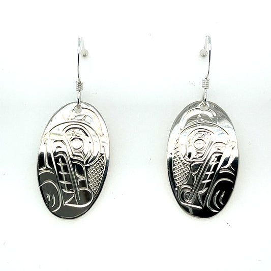 Earrings - Sterling Silver - Oval - Wolf