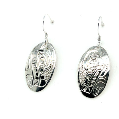 Earrings - Sterling Silver - Oval - Wolf