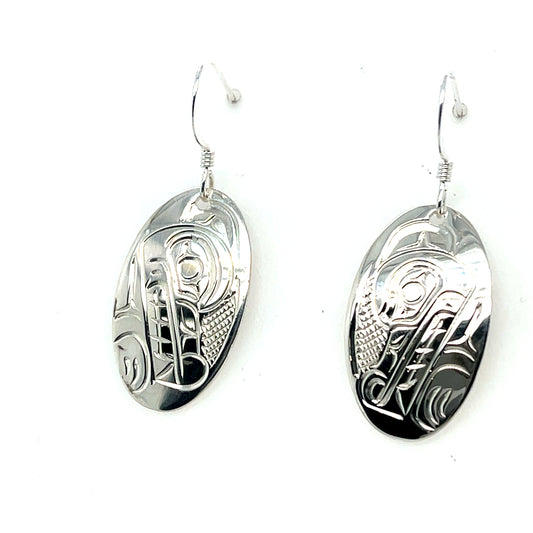 Earrings - Sterling Silver - Oval - Wolf