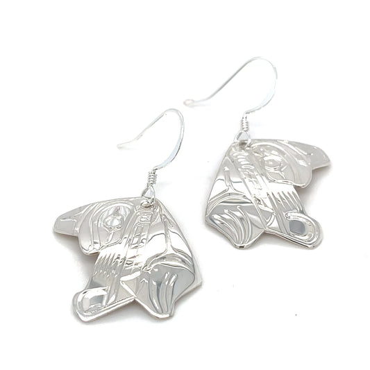 Earrings - Sterling Silver - Cutout - Wolf