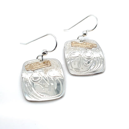 Earrings - Gold & Silver - Rectangle - Wolf