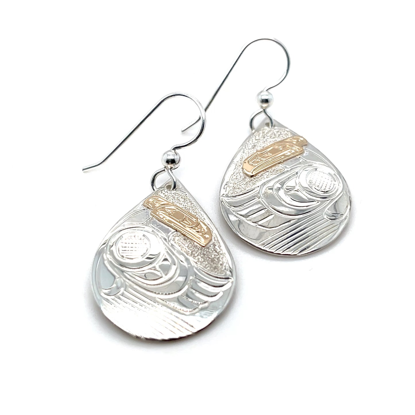 Earrings - Gold & Silver - Teardrop - Raven