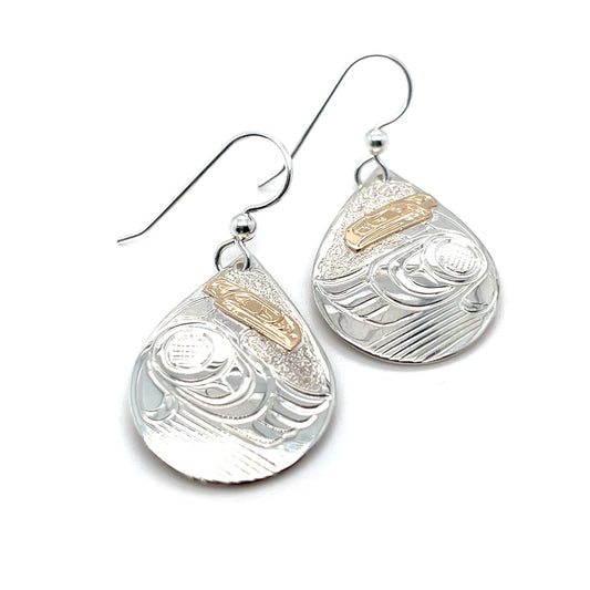 Earrings - Gold & Silver - Teardrop - Raven