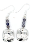 Earrings - Sterling Silver  - Drop - Square - Frog - Iolite