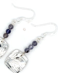 Earrings - Sterling Silver  - Drop - Square - Frog - Iolite