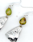 Earrings - Sterling Silver  - Drop - Triangle - Orca - Green Amber