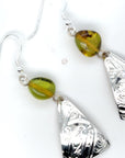 Earrings - Sterling Silver  - Drop - Triangle - Orca - Green Amber