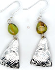 Earrings - Sterling Silver  - Drop - Triangle - Orca - Green Amber