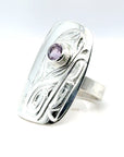 Ring - Sterling Silver - Rectangle - Amethyst - Bear - Size 6