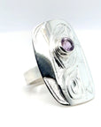 Ring - Sterling Silver - Rectangle - Amethyst - Bear - Size 6