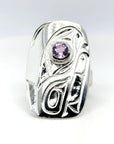 Ring - Sterling Silver - Rectangle - Amethyst - Bear - Size 6