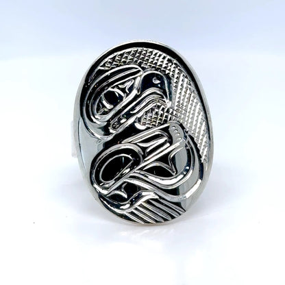 Ring - Silver - Oval - Eagle - Size 8