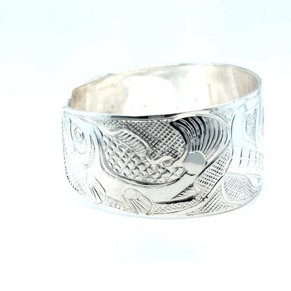 Bracelet - Sterling Silver - 1" - Orca & Salmon
