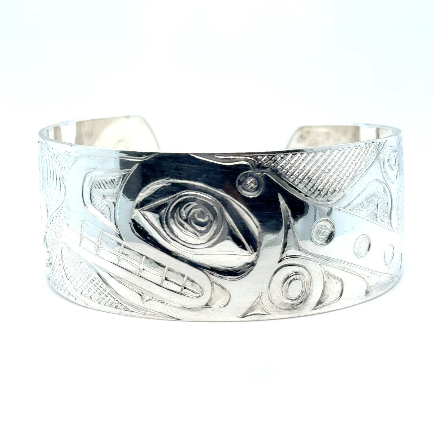 Bracelet - Sterling Silver - 1" - Orca & Salmon
