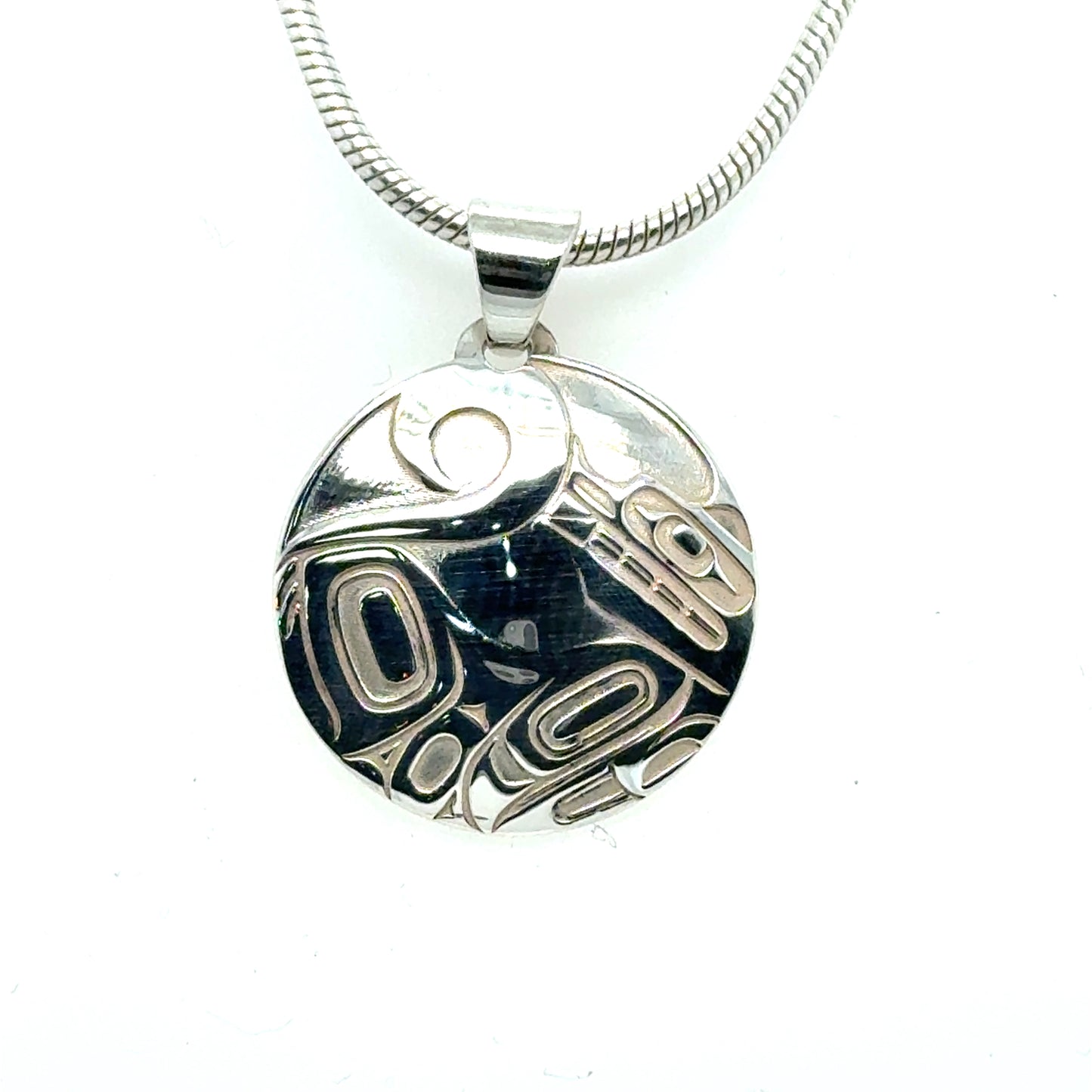 Pendant - Sterling Silver - Round - Wolf - Small - 20mm