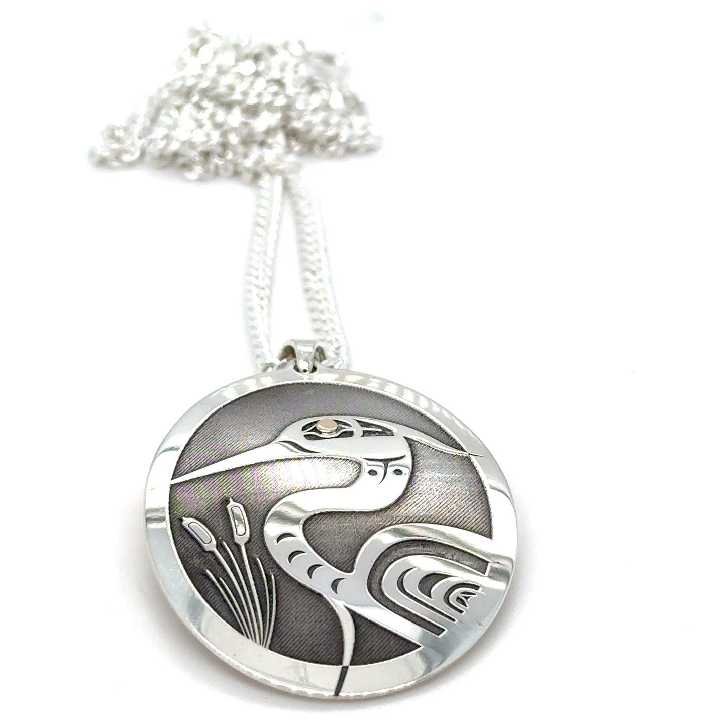 Pendant - Gold & Silver - Oval - Heron