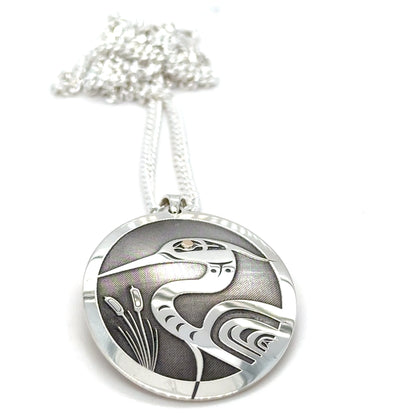 Pendant - Gold & Silver - Oval - Heron