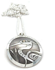 Pendant - Gold & Silver - Oval - Heron