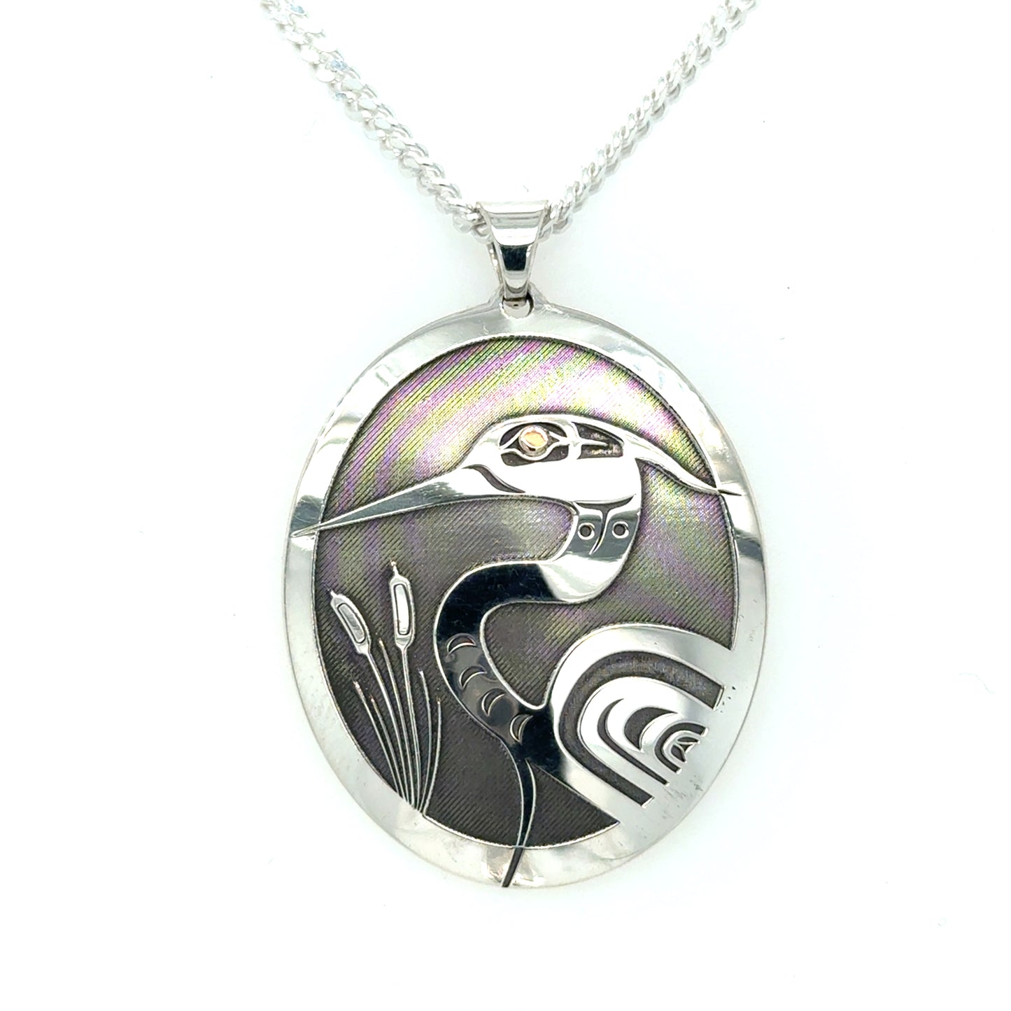 Pendant - Gold & Silver - Oval - Heron