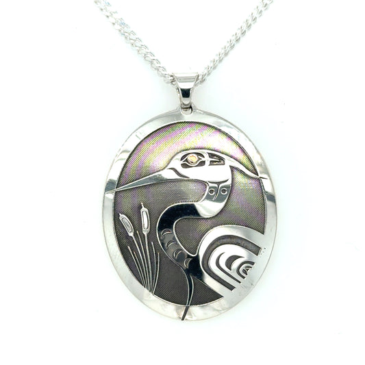 Pendant - Gold & Silver - Oval - Heron