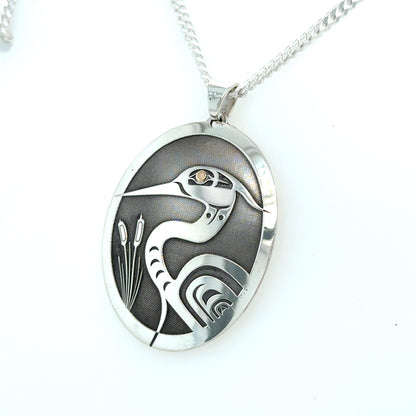 Pendant - Gold & Silver - Oval - Heron