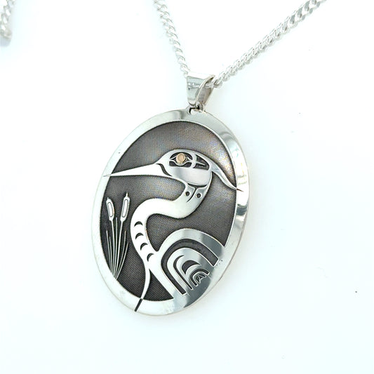 Pendant - Gold & Silver - Oval - Heron