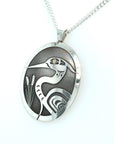 Pendant - Gold & Silver - Oval - Heron