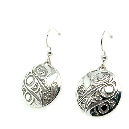 Earrings - Sterling Silver - Drop - Round - Hummingbird - Medium - 20mm