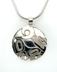 Pendant - Sterling Silver - Round - 25mm - Wolf