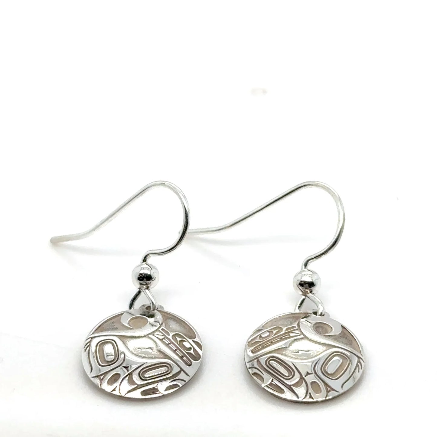 Earrings - Sterling Silver - Drop - Round  - Wolf - Mini -15mm
